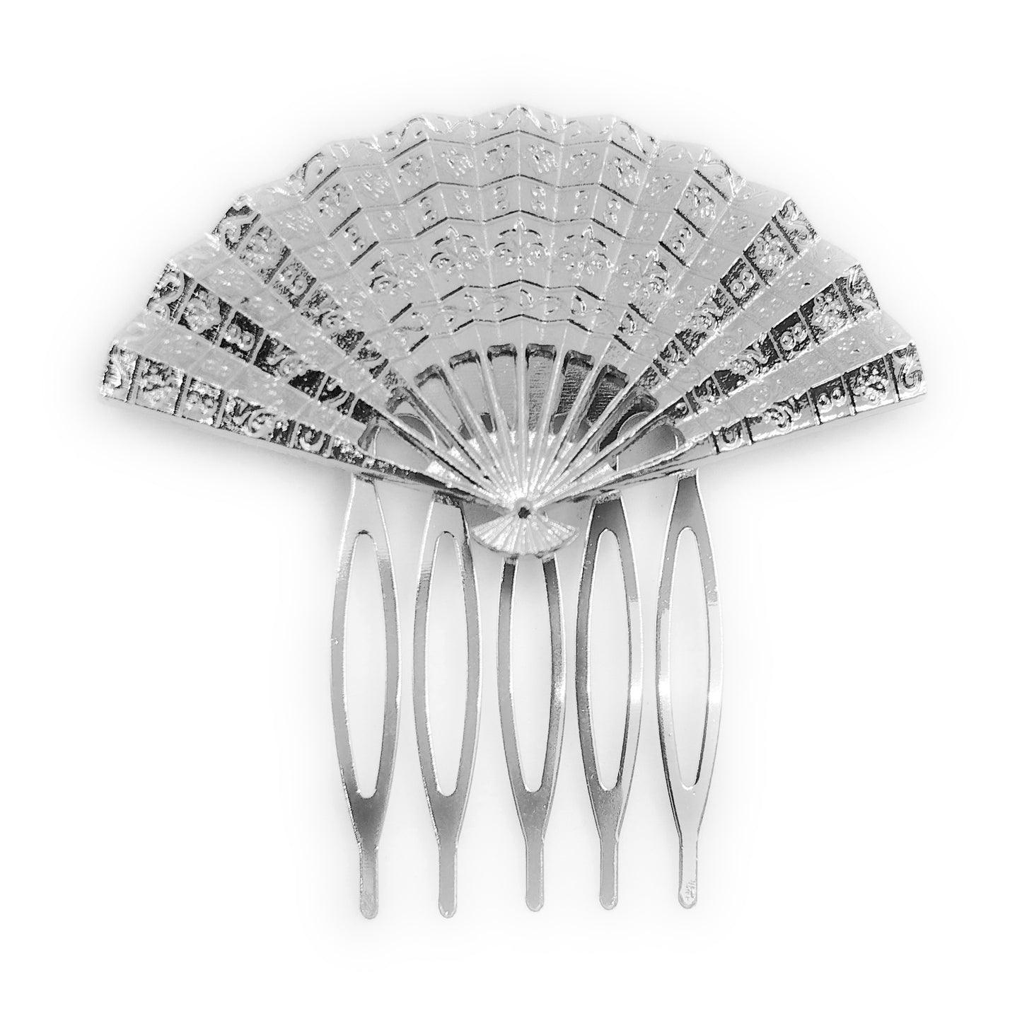 Peineta Flamenca Plateado · Abanico Plata Brillo (Talla M)