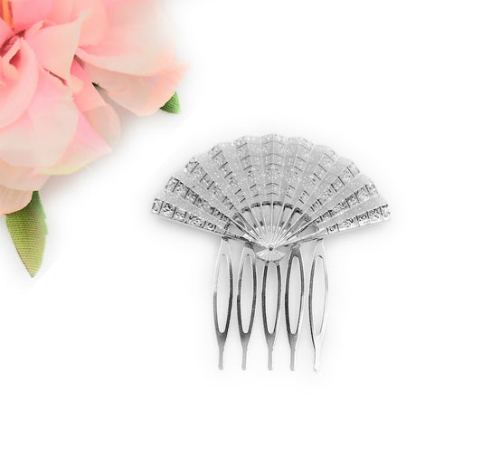 Peineta Flamenca Plateado · Abanico Plata Brillo (Talla M)
