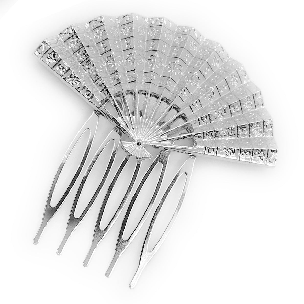 Peineta Flamenca Plateado · Abanico Plata Brillo (Talla M)