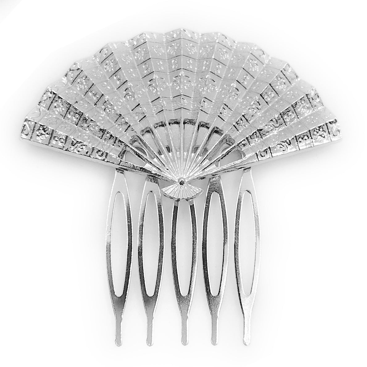 Peineta Flamenca Plateado · Abanico Plata Brillo (Talla M)
