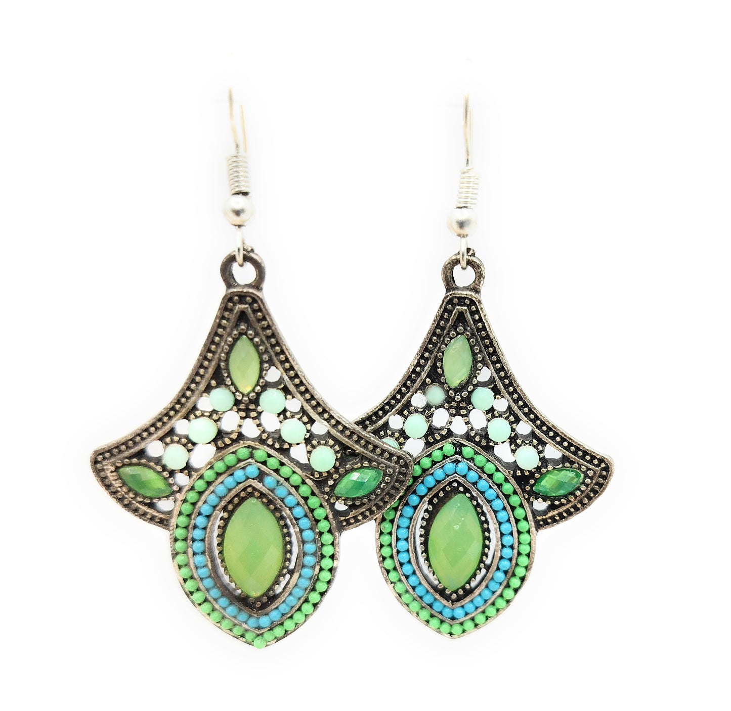 Pendientes Largos Plateados · Verde Agua