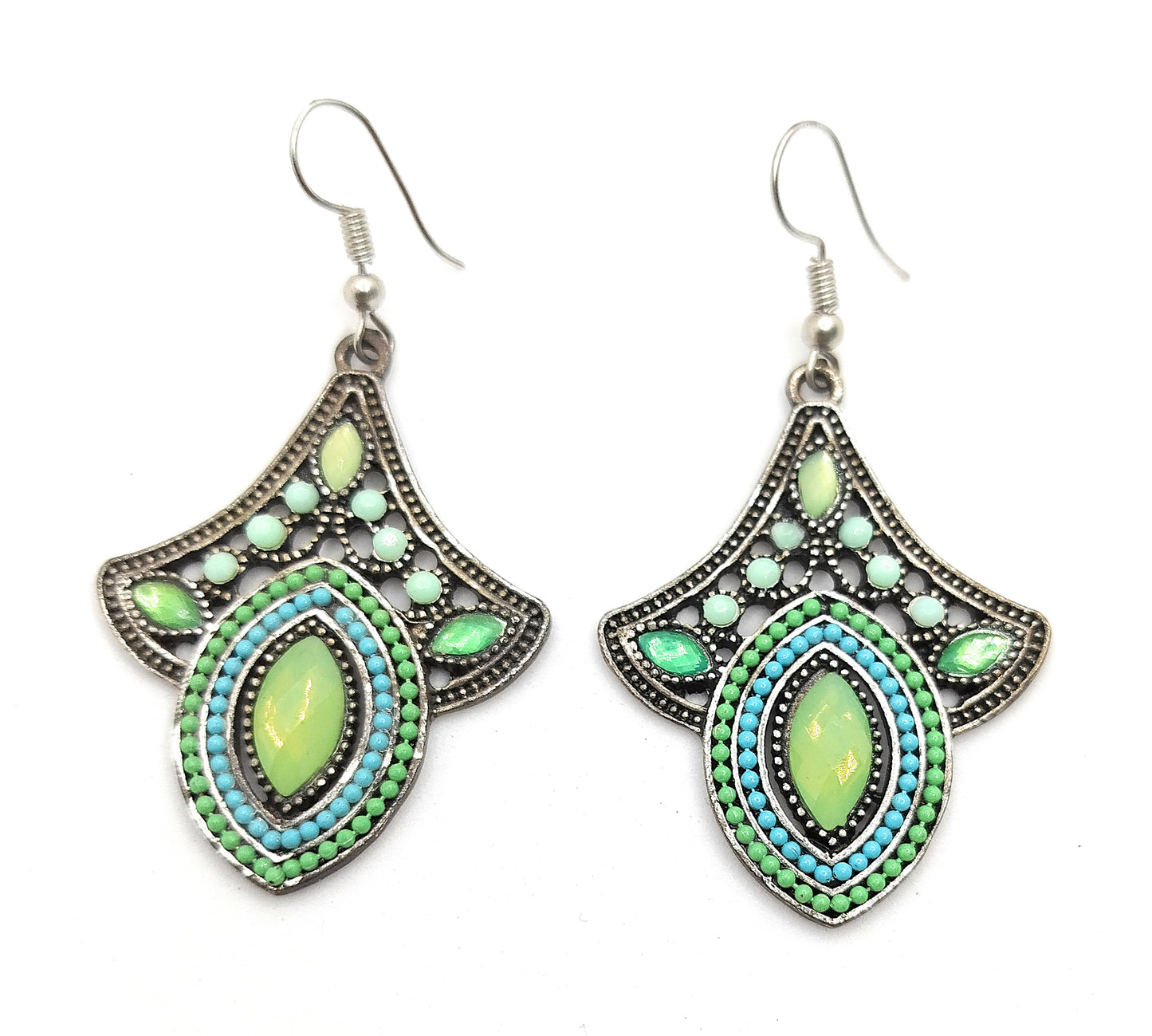 Pendientes Largos Plateados · Verde Agua