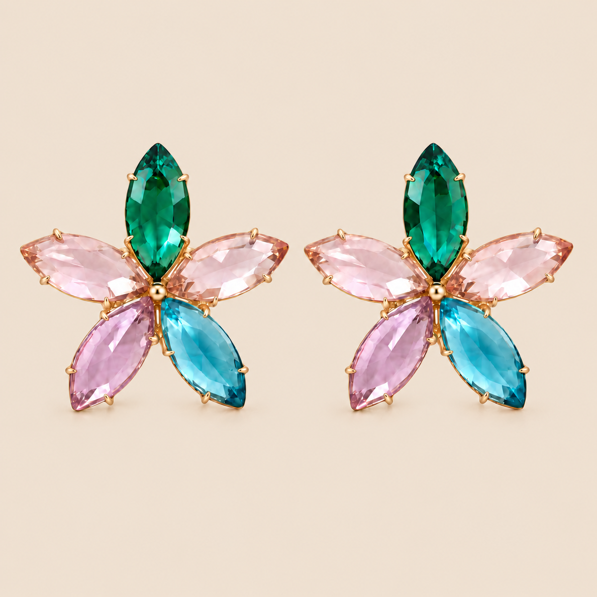 Pendientes de flor con cristales facetados multicolor