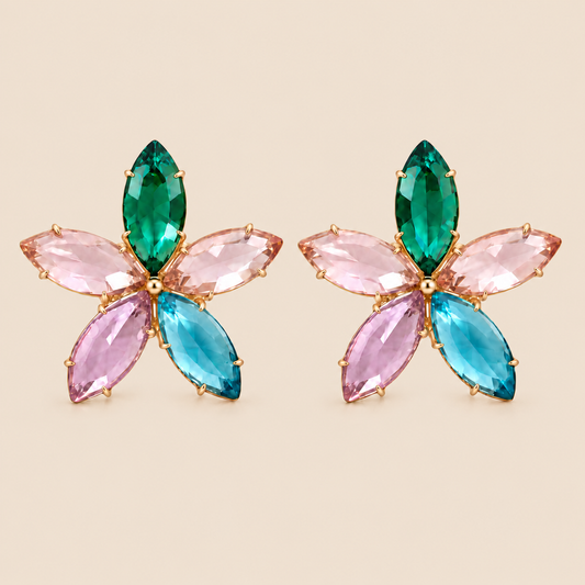 Pendientes de flor con cristales facetados multicolor