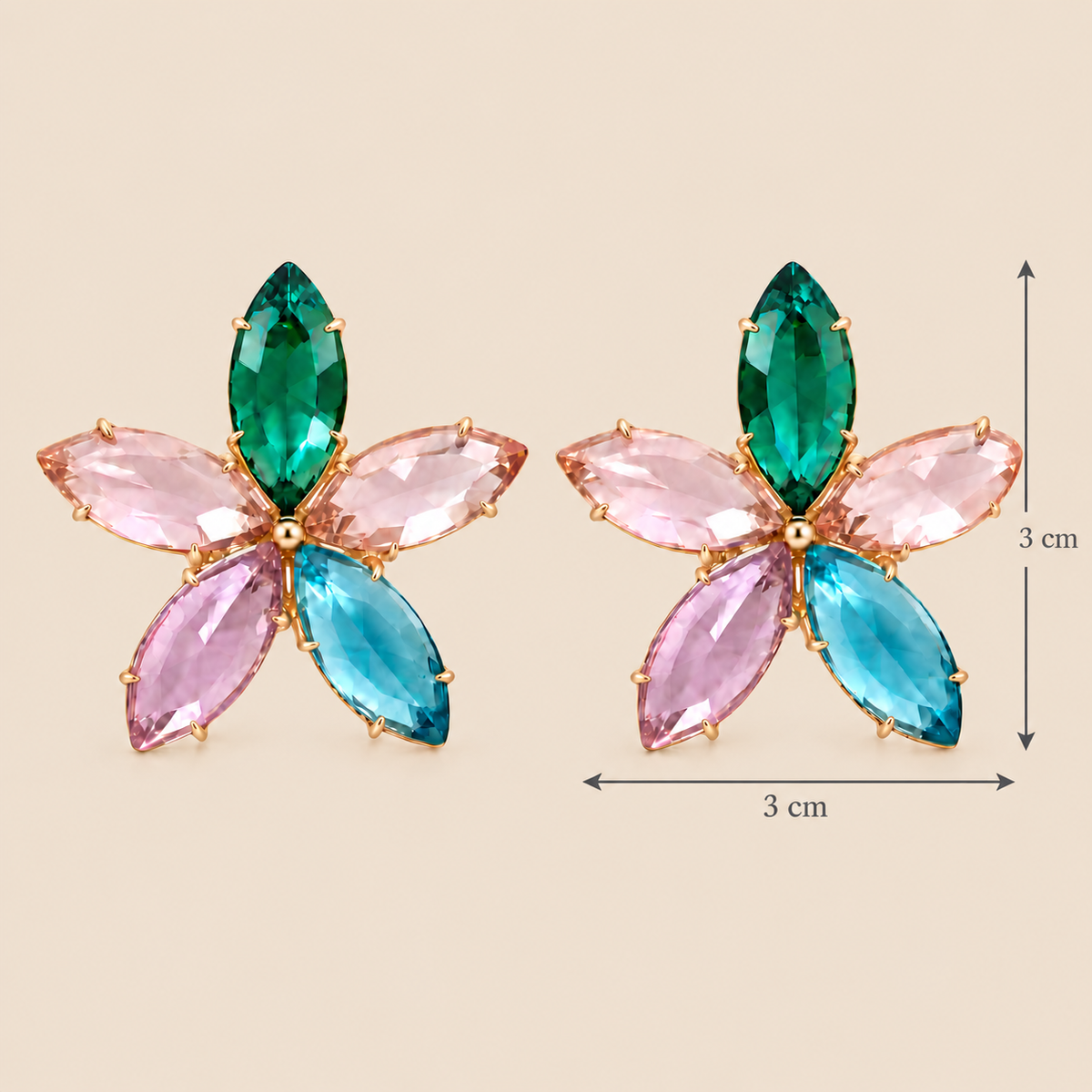 Pendientes de flor con cristales facetados multicolor