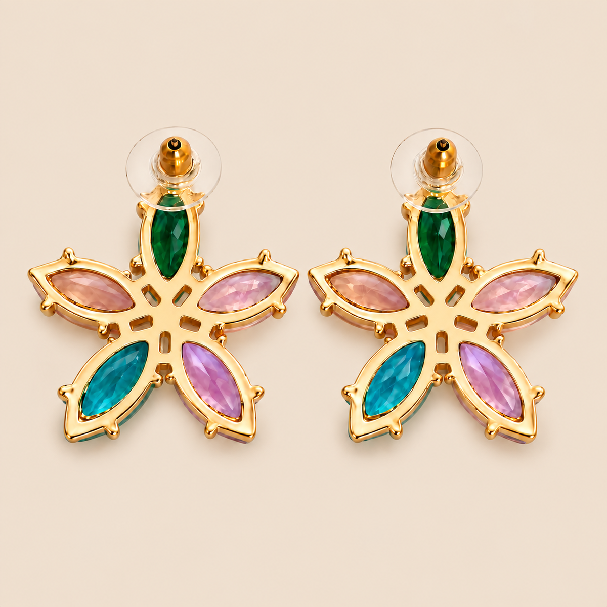 Pendientes de flor con cristales facetados multicolor