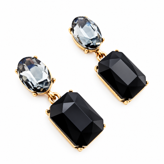 Pendientes Cristales Facetados Brillantes · Gris Negro