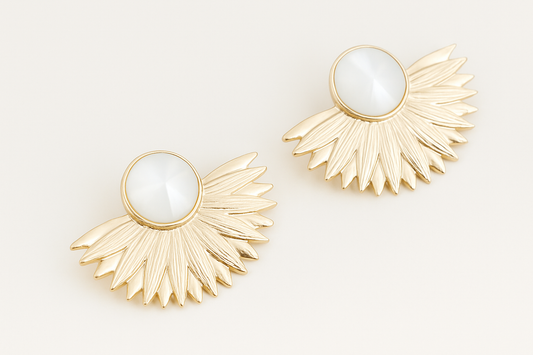 Pendientes Dorados con Cristal · Oro Sol Blanco Redondo