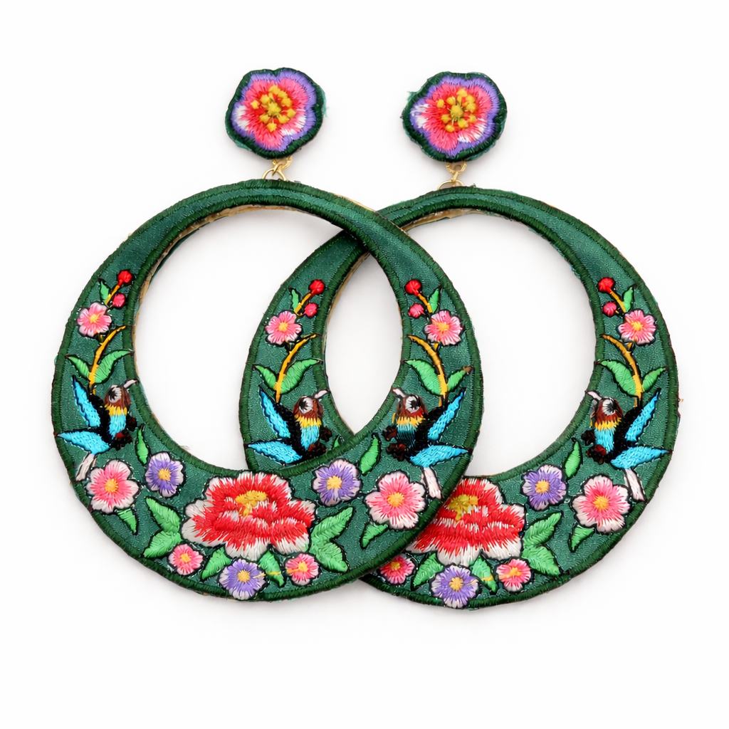 Pendientes Flamencas Bordadas Grandes de Aro · Verde (edición limitada)