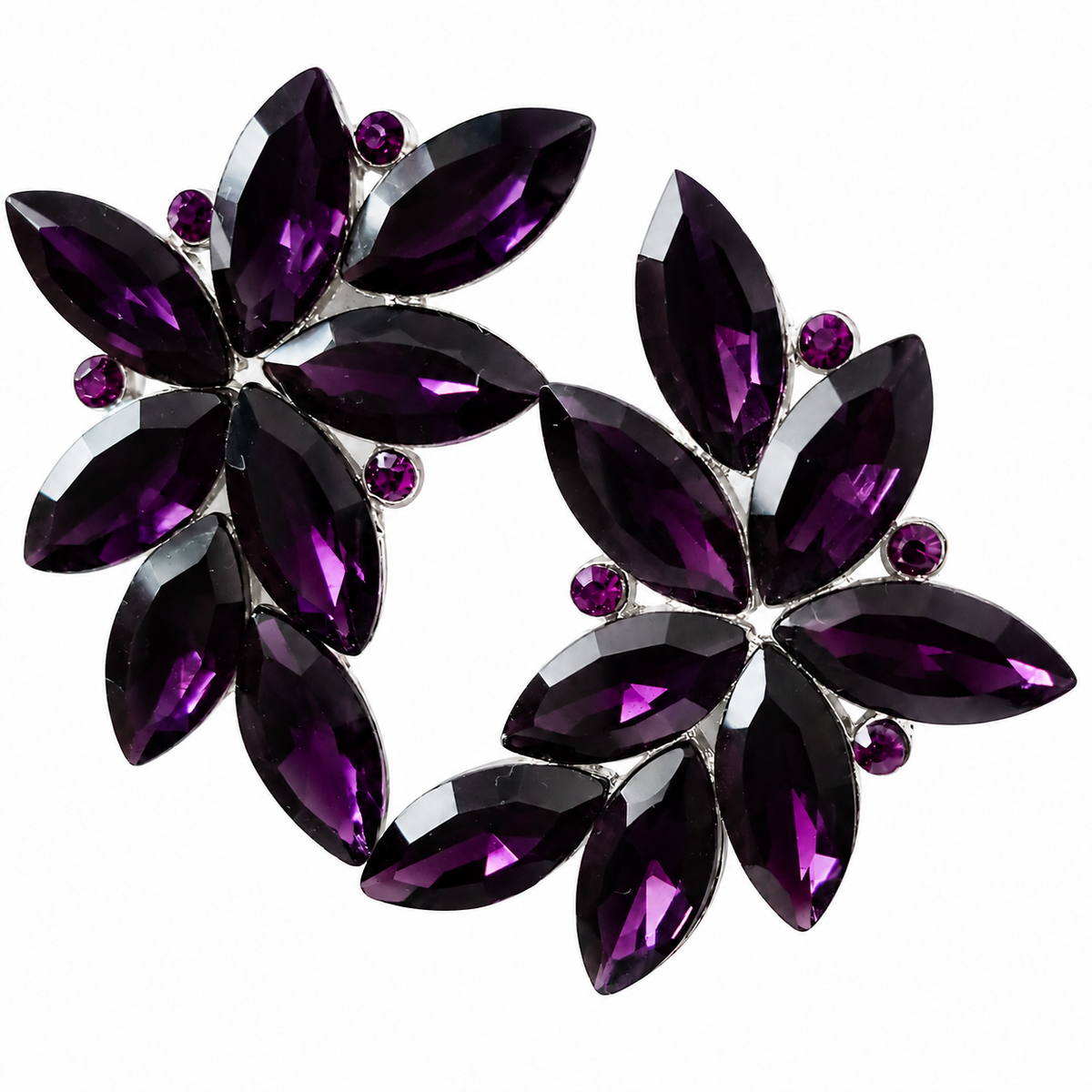 Spektakuläre florale Ohrringe · Lila Kristalle, Silber (letztes Paar!)