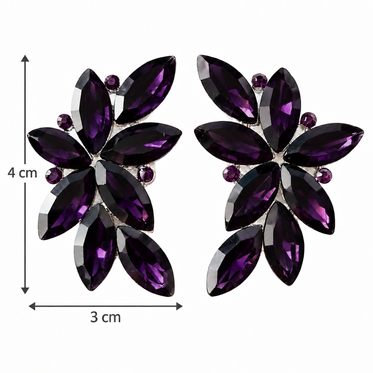 Spektakuläre florale Ohrringe · Lila Kristalle, Silber (letztes Paar!)
