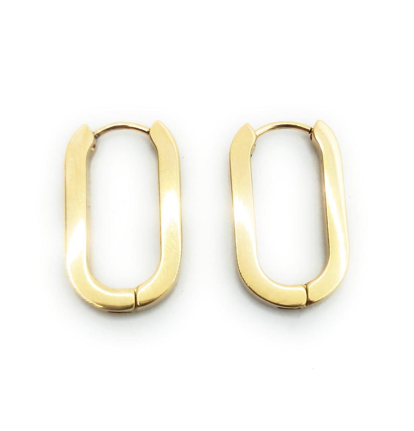 Pendientes aros cortos rectangulares dorados, diseño ovalado con cantos, modernos, ligeros y de tendencia.