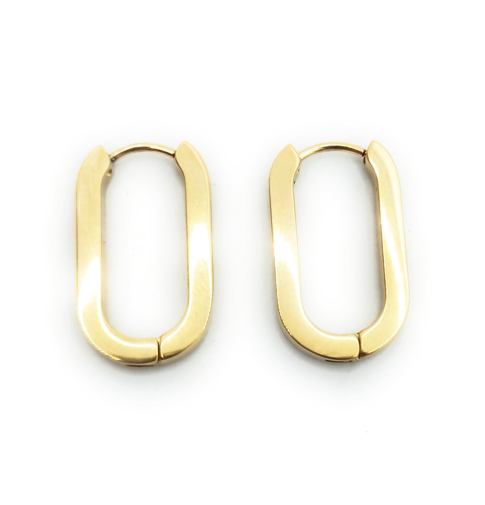 Pendientes aros cortos rectangulares dorados, diseño ovalado con cantos, modernos, ligeros y de tendencia.