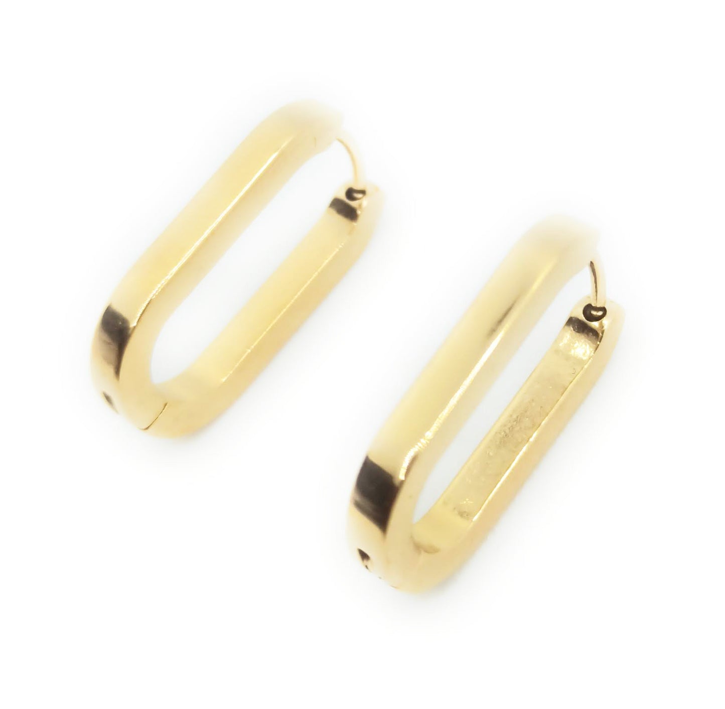 Pendientes aros cortos rectangulares dorados, diseño ovalado con cantos, modernos, ligeros y de tendencia.