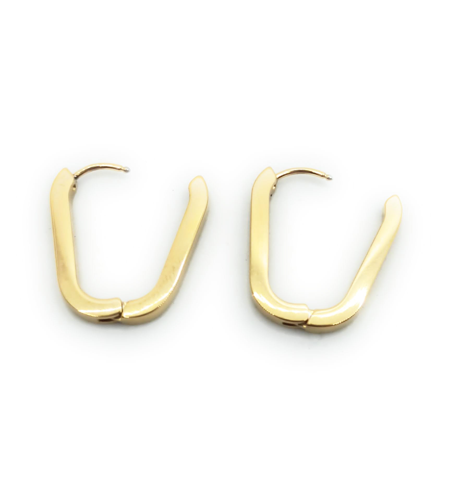 Pendientes aros cortos rectangulares dorados, diseño ovalado con cantos, modernos, ligeros y de tendencia.