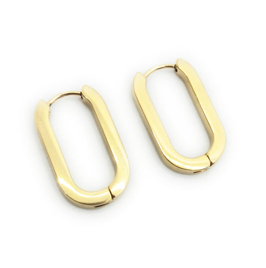 Pendientes aros cortos rectangulares dorados, diseño ovalado con cantos, modernos, ligeros y de tendencia.