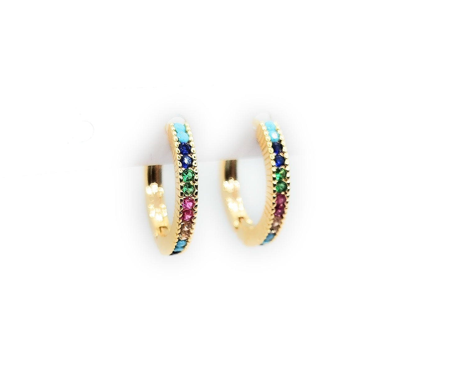 Pendientes Aro Dorado · Cristales Multicolor