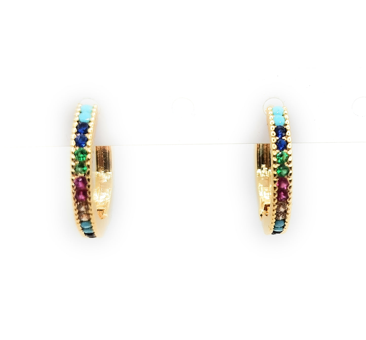 Pendientes Aro Dorado · Cristales Multicolor