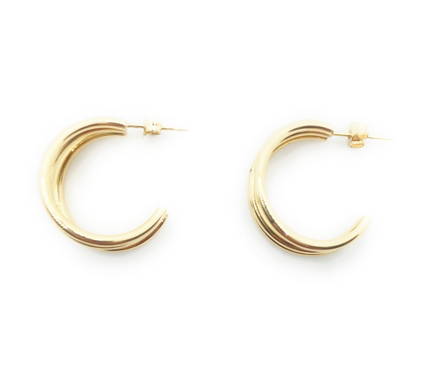 Pendientes de aro triple de acero inoxidable dorado, diseño minimalista y elegante con acabado brillante