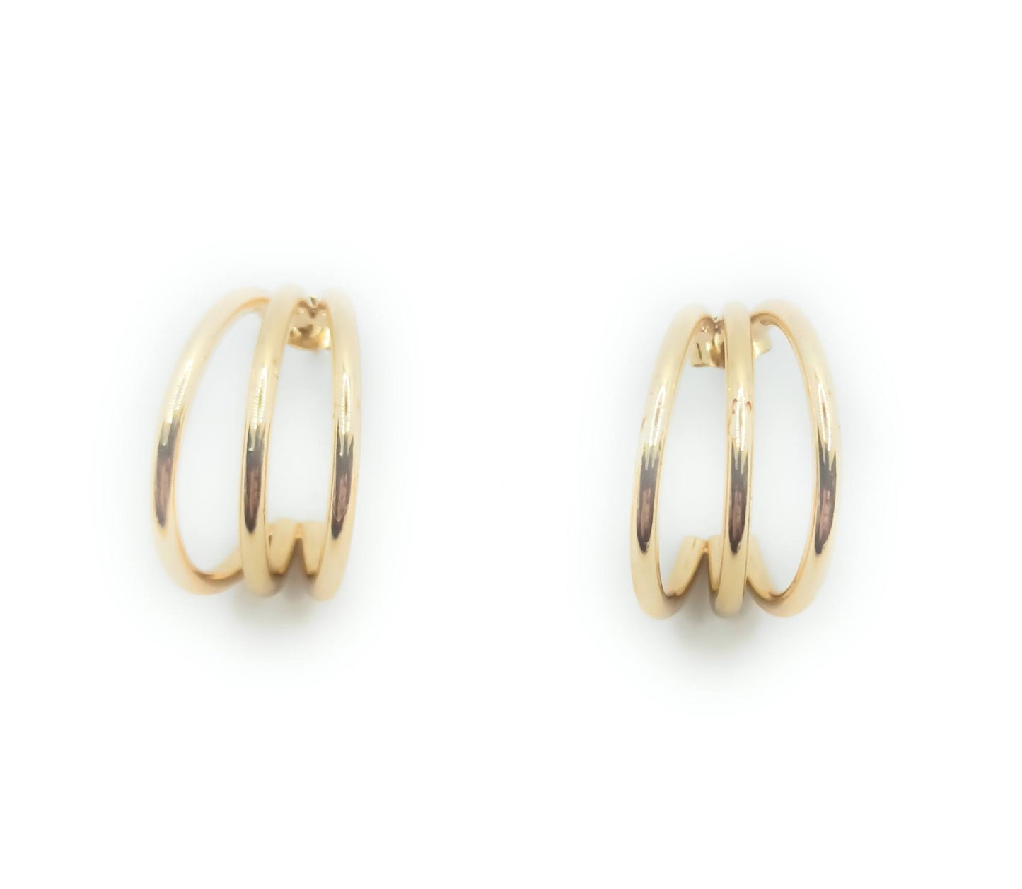 Pendientes de aro triple de acero inoxidable dorado, diseño minimalista y elegante con acabado brillante