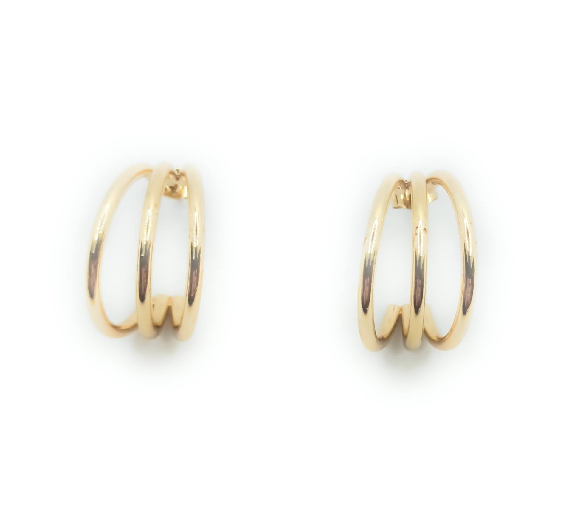 Pendientes de aro triple de acero inoxidable dorado, diseño minimalista y elegante con acabado brillante