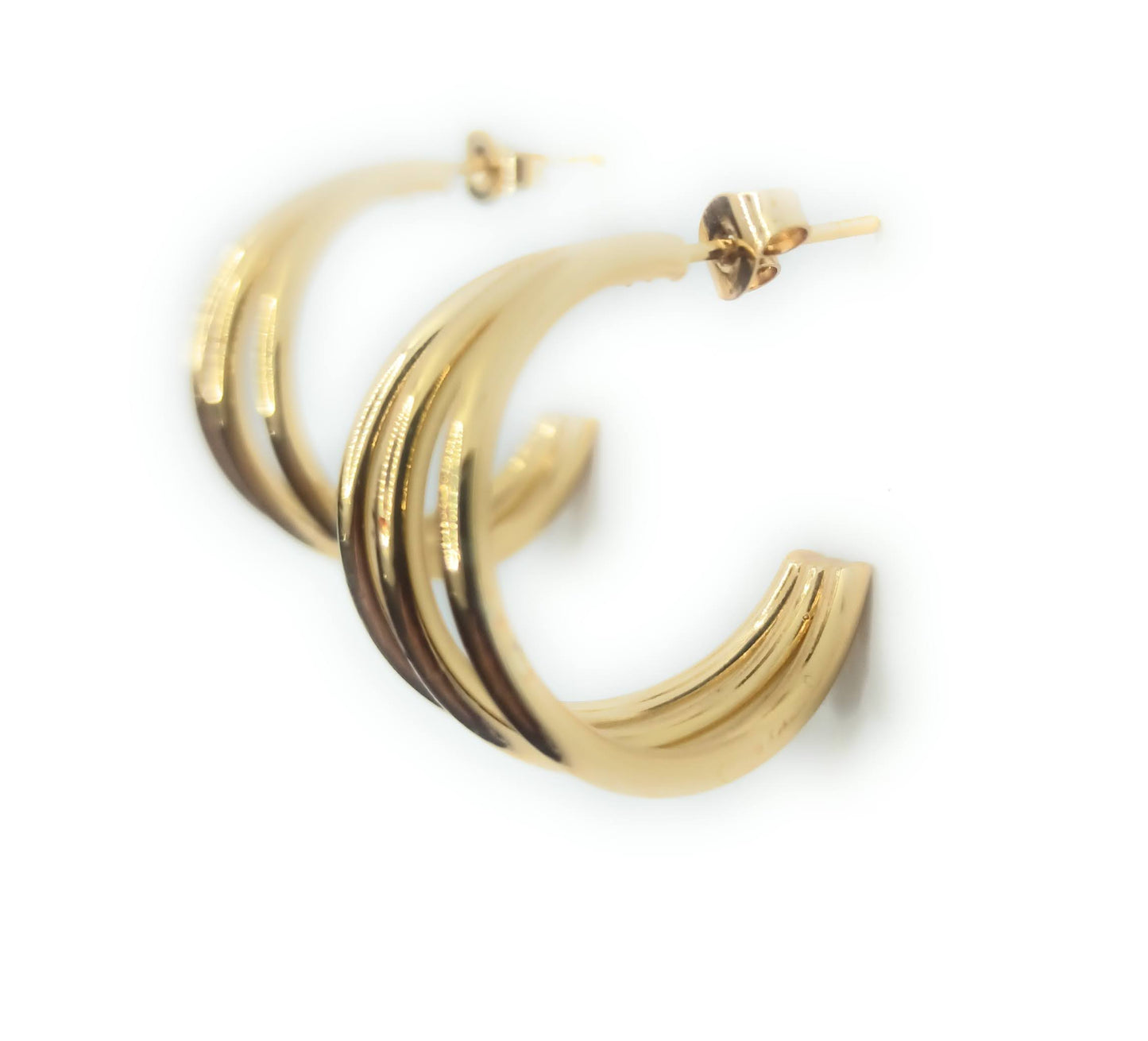 Pendientes de aro triple de acero inoxidable dorado, diseño minimalista y elegante con acabado brillante