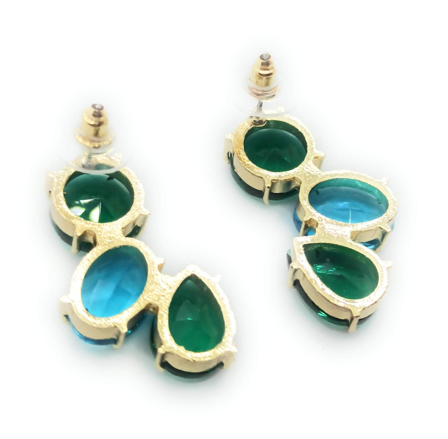 Pendientes Largos con Cristales de Colores · Verde Celeste Esmeralda