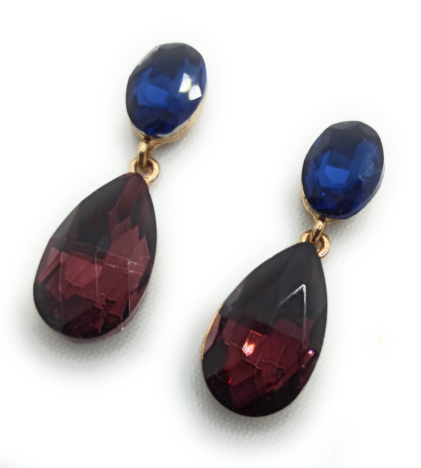 Pendientes Cristales Brillantes Lágrima · Azul Granate