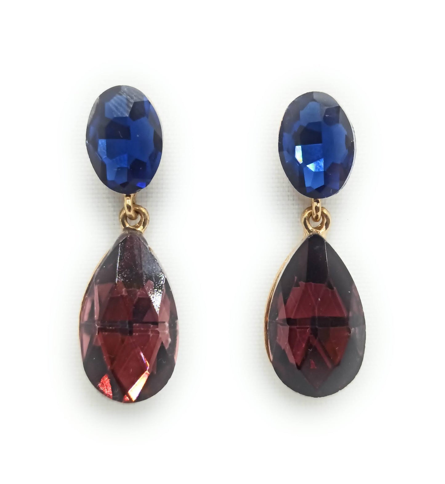 Pendientes Cristales Brillantes Lágrima · Azul Granate