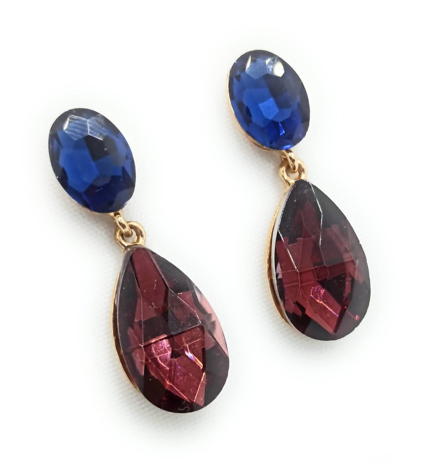 Pendientes Cristales Brillantes Lágrima · Azul Granate