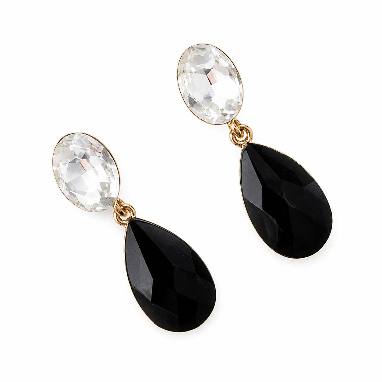 Pendientes Cristales Brillantes Lágrima · Blanco Negro (últimas unidades!)