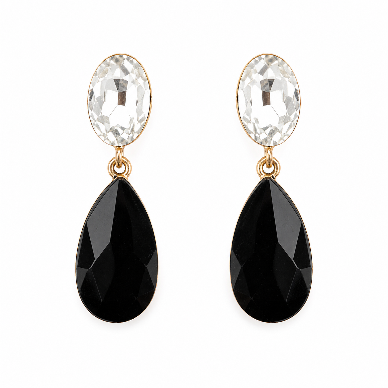 Pendientes Cristales Brillantes Lágrima · Blanco Negro (últimas unidades!)