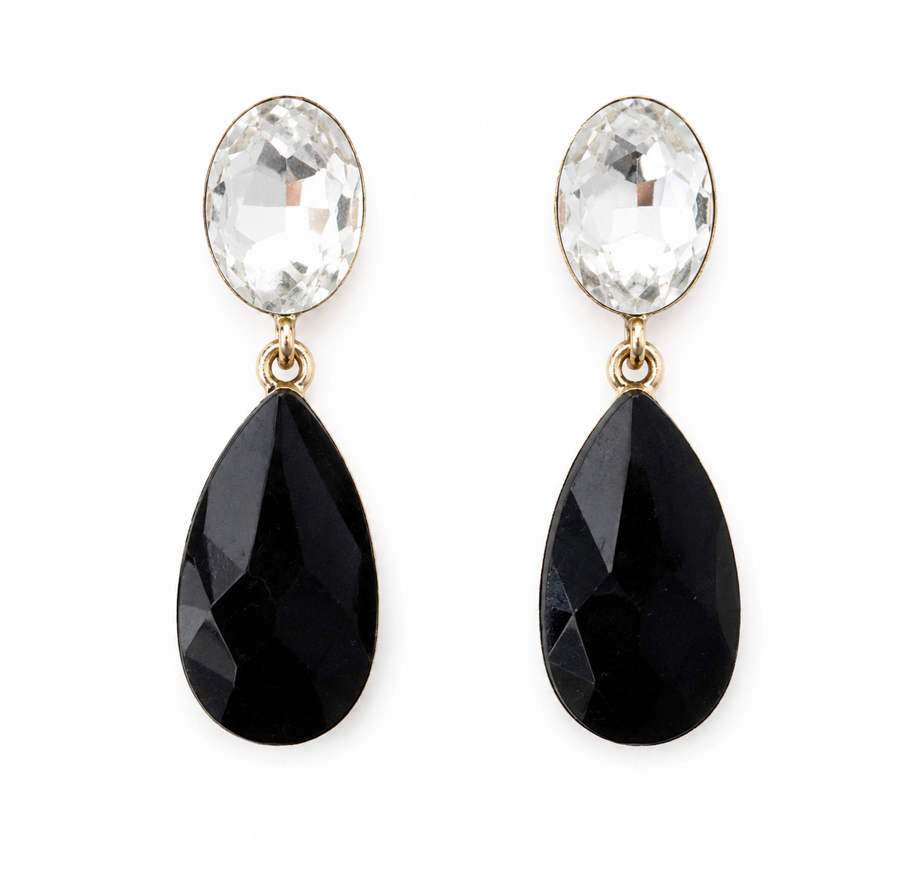 Pendientes Cristales Brillantes Lágrima · Blanco Negro (últimas unidades!)
