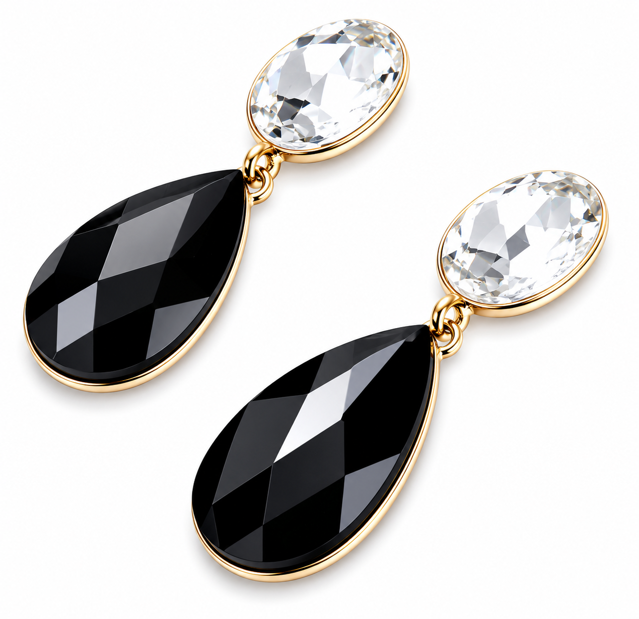 Pendientes Cristales Brillantes Lágrima · Blanco Negro (últimas unidades!)
