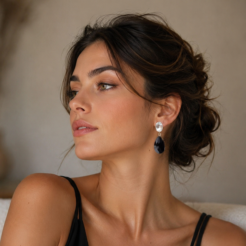 Pendientes Cristales Brillantes Lágrima · Blanco Negro (últimas unidades!)