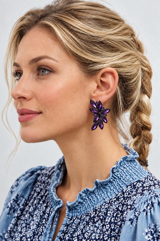 Boucles d'oreilles florales spectaculaires · Cristaux violets, argent (dernière pièce !)