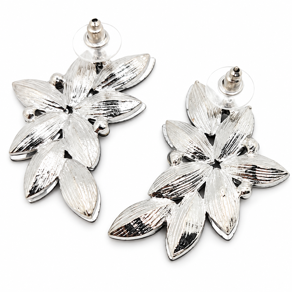 Spektakuläre florale Ohrringe · Lila Kristalle, Silber (letztes Paar!)