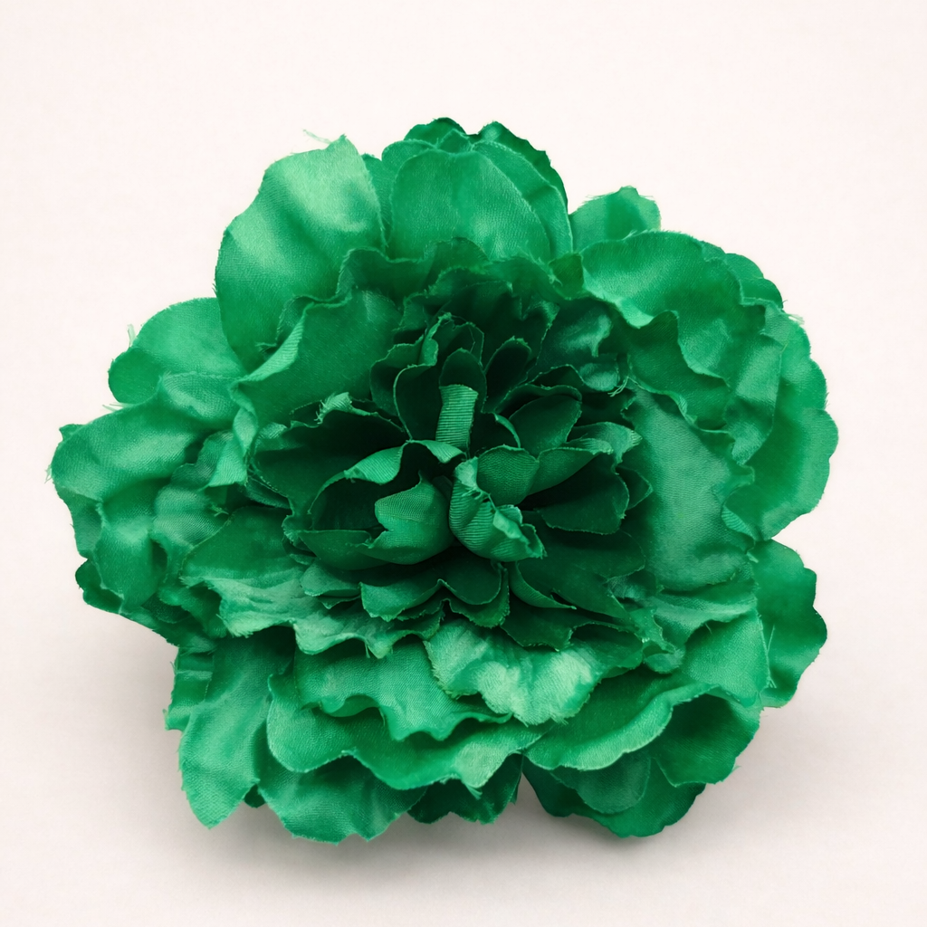 Flor Flamenca Peonía Grande para Pelo · Verde Esmeralda Ø17 cm