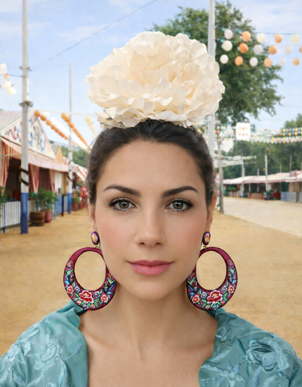 Pendientes Flamencas Bordadas Grandes de Aro · Buganvilla (últimas unidades!)