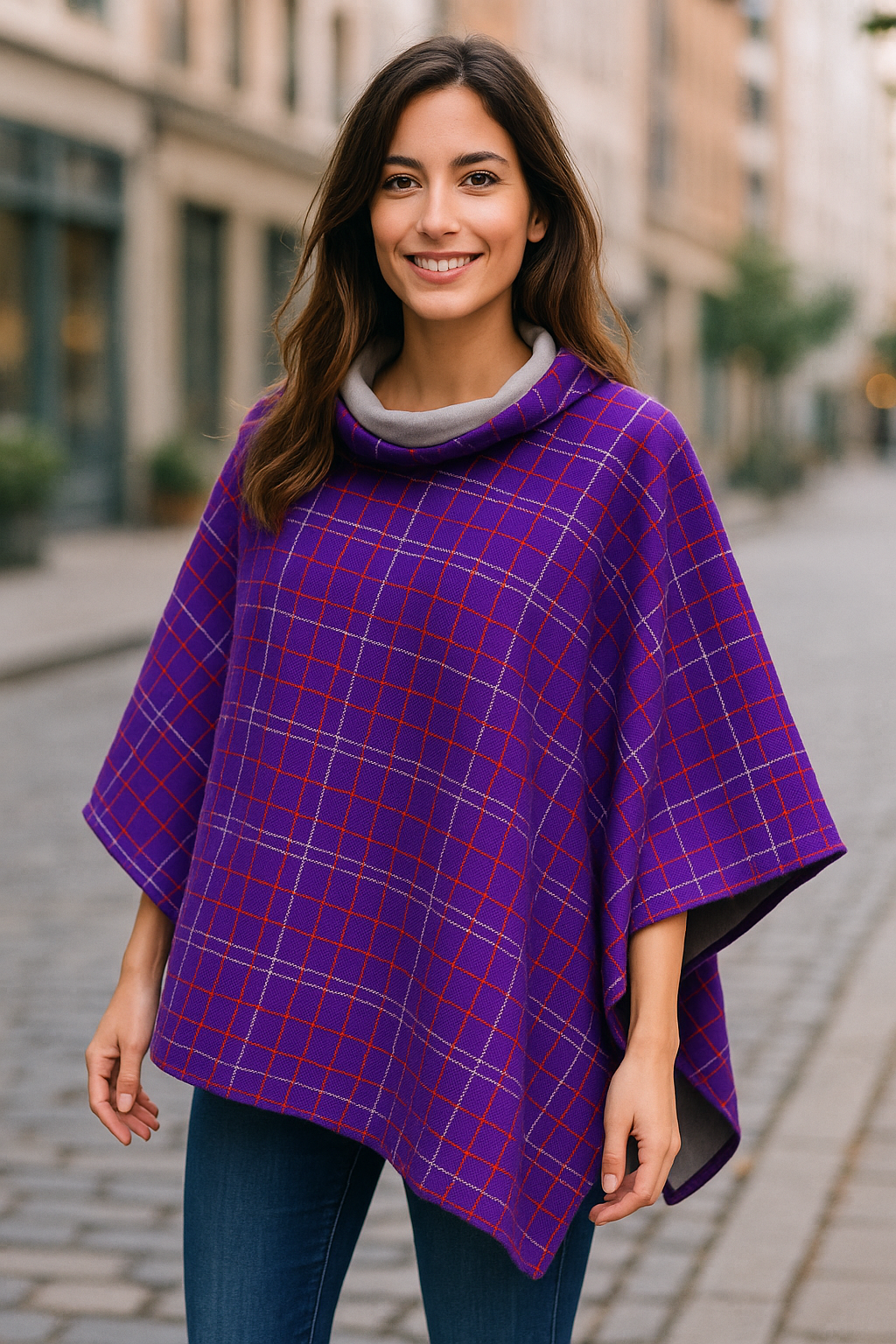 Poncho réversible · Violet/Beige (dernier exemplaire !)