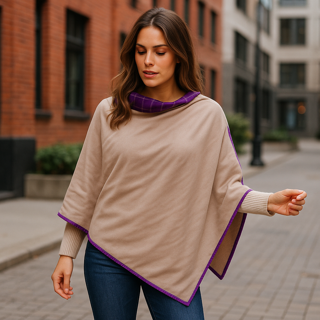 Poncho réversible · Violet/Beige (dernier exemplaire !)