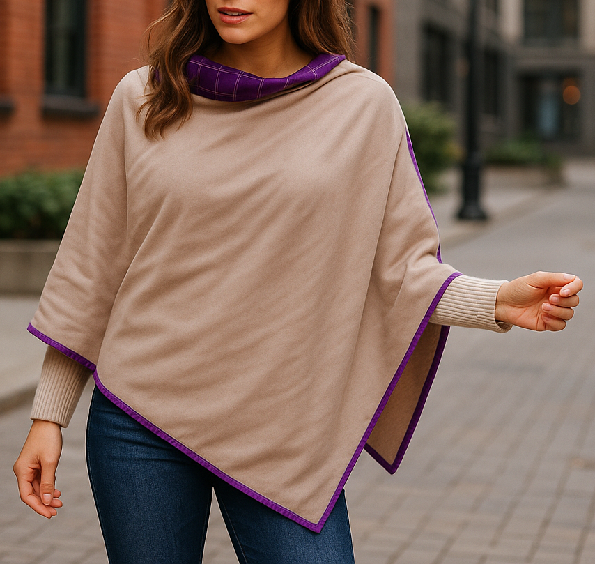 Poncho réversible · Violet/Beige (dernier exemplaire !)