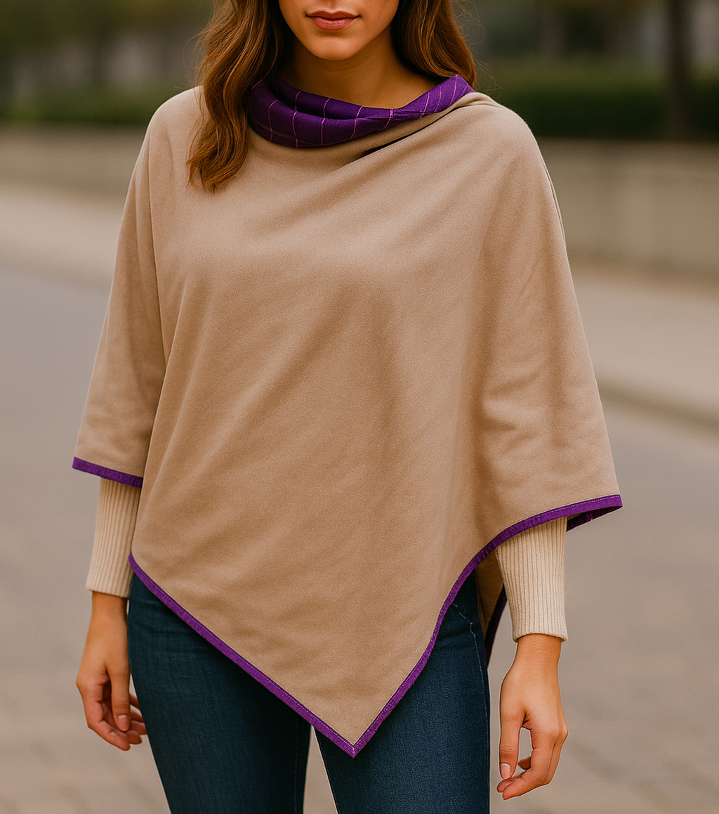 Poncho réversible · Violet/Beige (dernier exemplaire !)