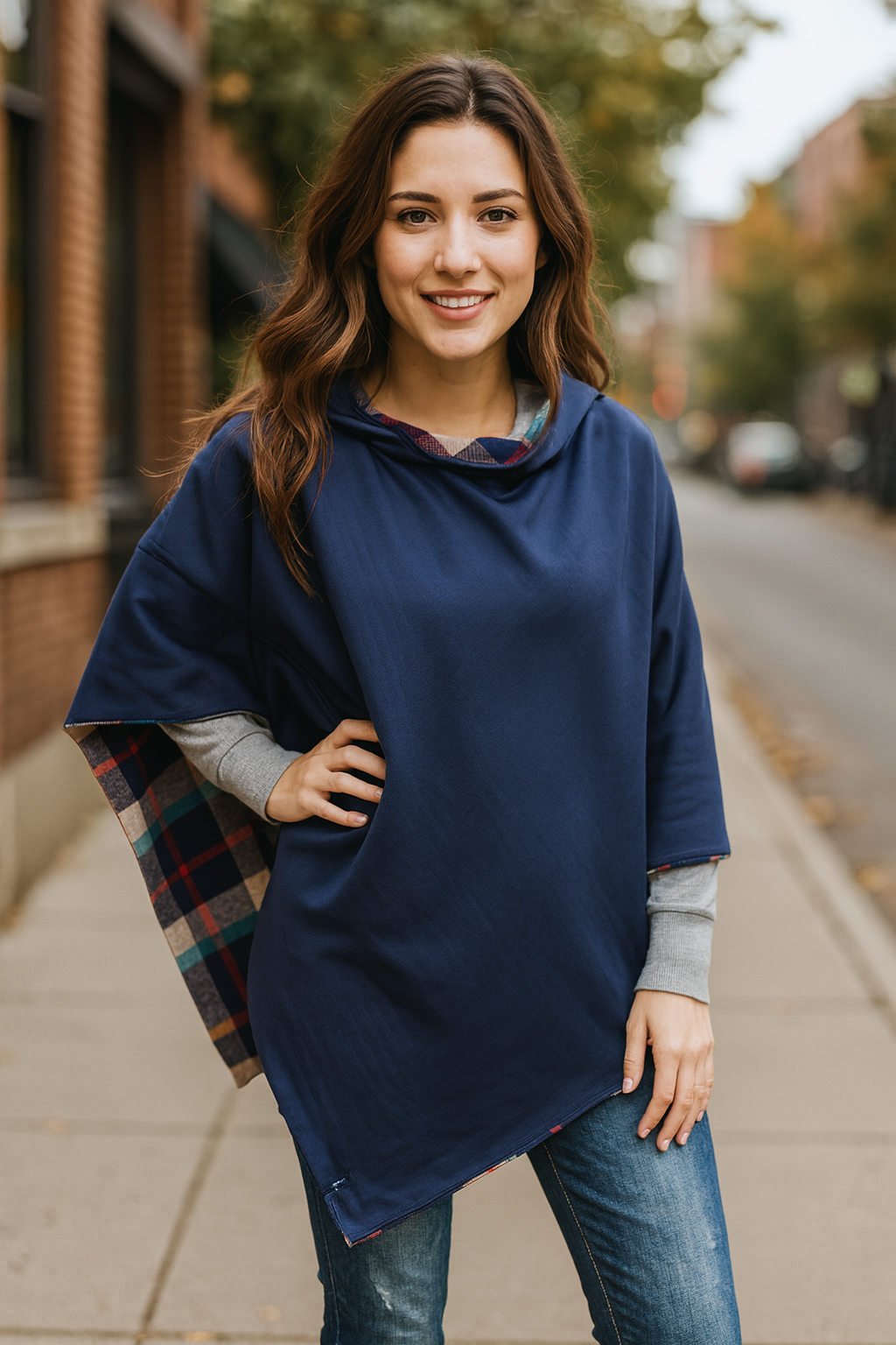 Poncho Reversible · Cuadrados Multicolor/Marino (última unidad!)