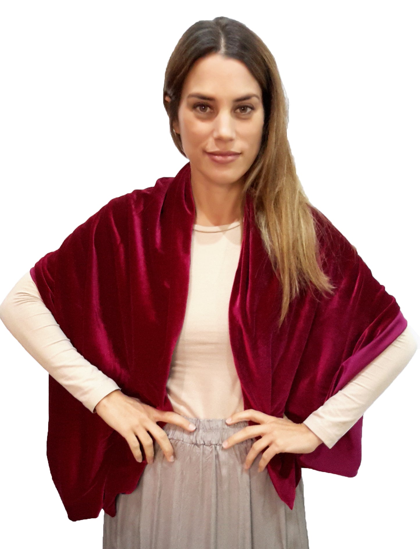 Estola de Terciopelo Mujer – Elegante y Hecha a Mano en Sevilla · Borgoña (50x150cm)