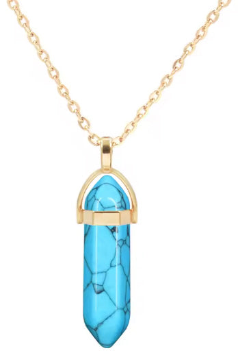Péndulo Hexagonal de Piedra Semipreciosa Natural con Collar Corto Dorado · Turquesa (últimas unidades!)