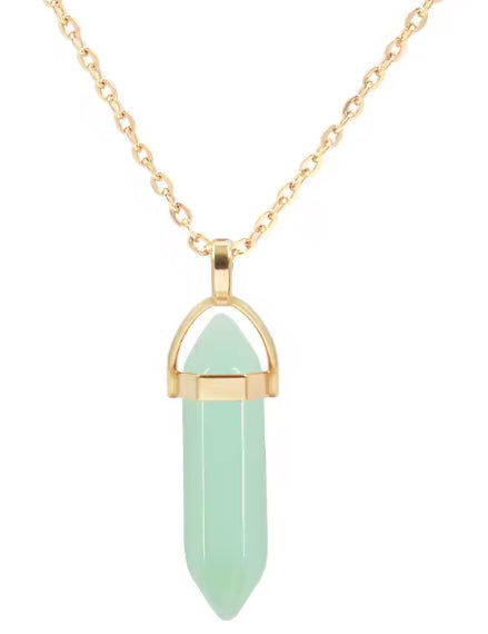Péndulo Hexagonal de Piedra Semipreciosa Natural con Collar Corto Dorado · Aventurine Verde Agua (últimas unidades!)