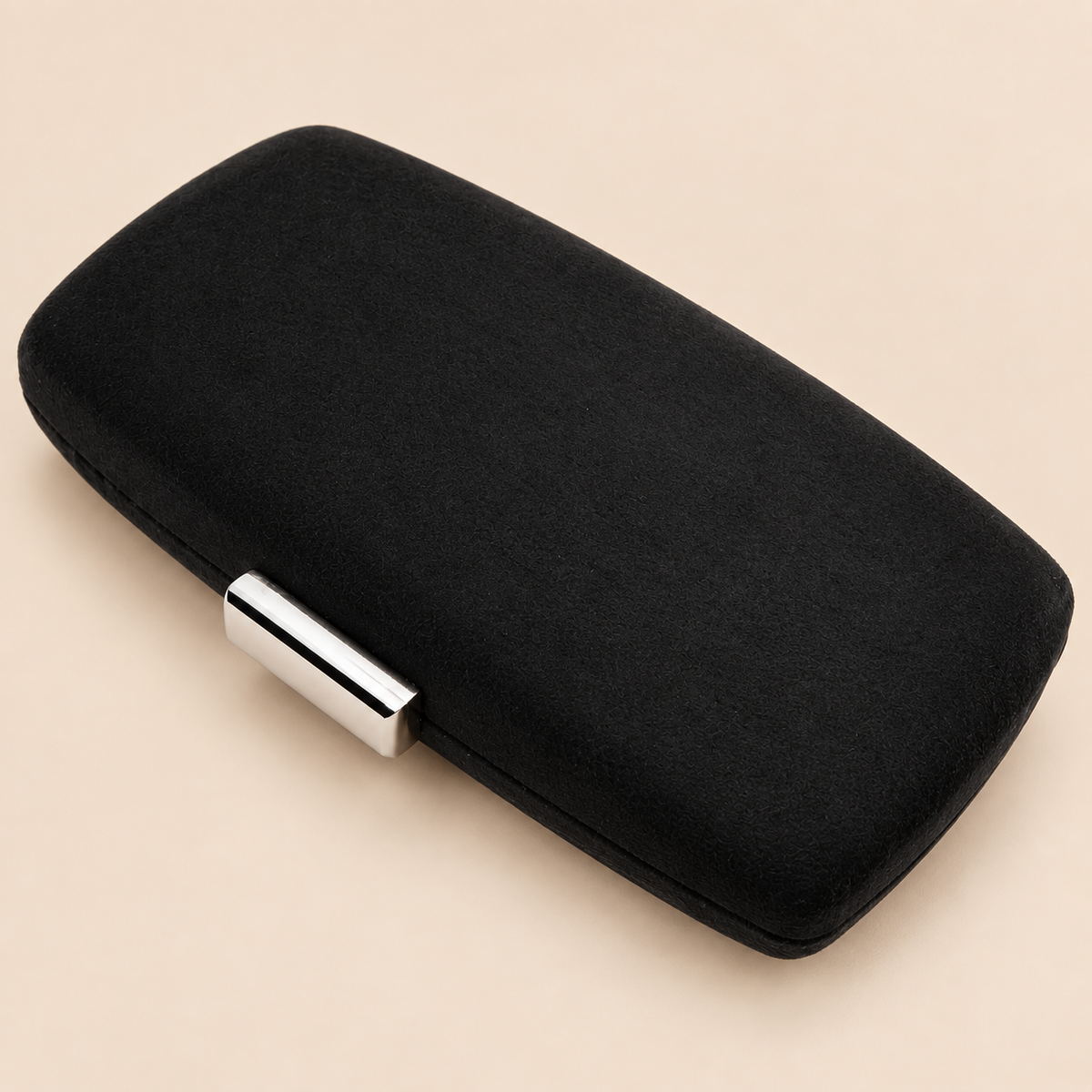 Cartera De Mano Bolso Fiesta Ante Ovalado · Negro Plata (últimas unidades!)