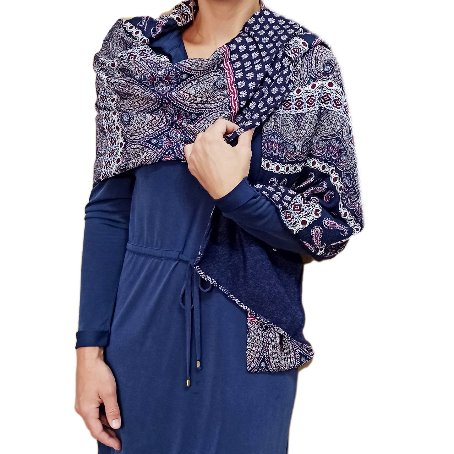 Bufanda Larga Rectangular Suave y Reversible · Estampado Azul