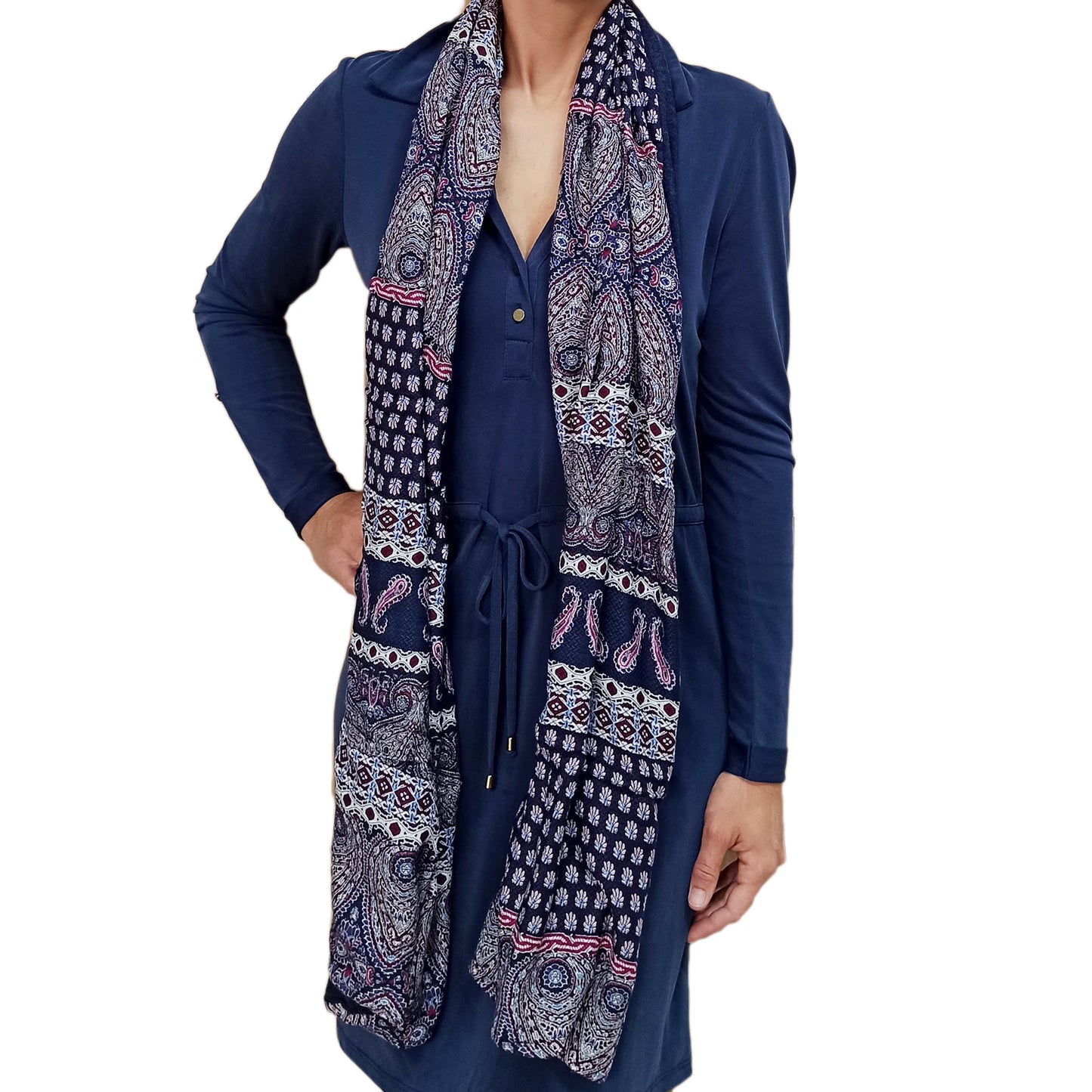 Bufanda Larga Rectangular Suave y Reversible · Estampado Azul